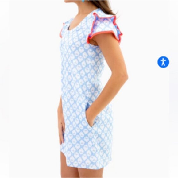 Persifor Clare Dress Flutter Sleeve Shift Sunrise in Crystal Blue Cotton Small - Picture 2 of 12